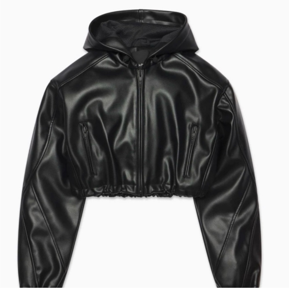 KHY faux leather cropped hooded jacket / bomber size M only wore once like new
